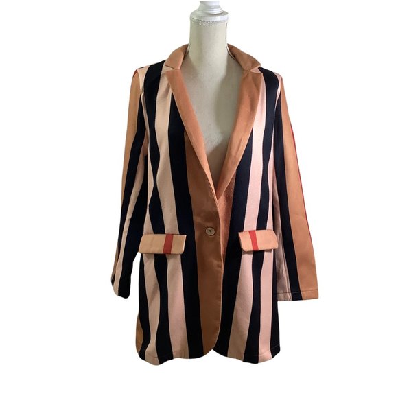 KOANDAILY 🌵 Felt Striped Long Blazer - Picture 1 of 12